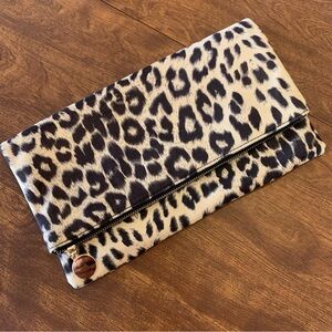 Leopard Print Clutch Crossbody Bag Animal Print Detachable Gold Chain Strap
